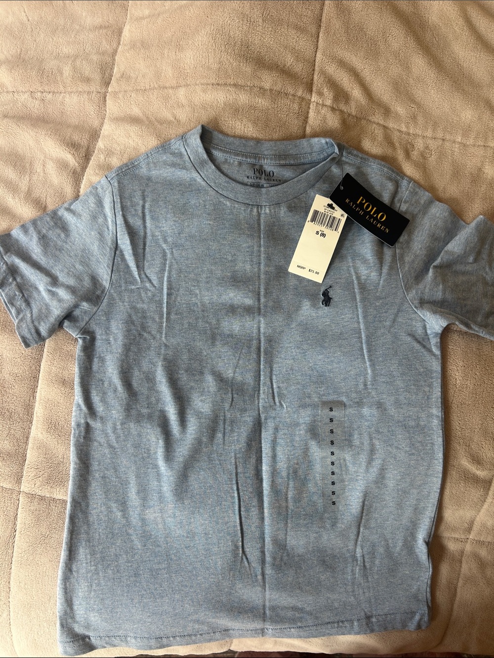 Polo by Ralph Lauren Boys Heather Light Blue Crewneck Tee with Logo